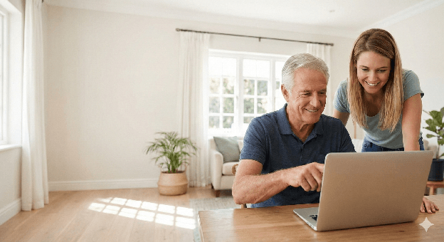 Woman reviewing a message on her laptop